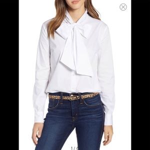 NWT Large Nordstrom 1901 Tie Neck Poplin Blouse